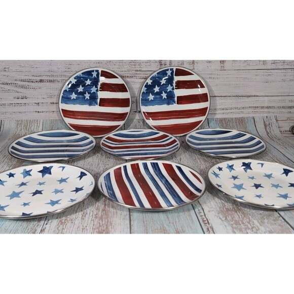 Pottery Barn 4th of July Salad/Dessert Metal Plates 8 in. Set Of 8 - Picture 10 of 17